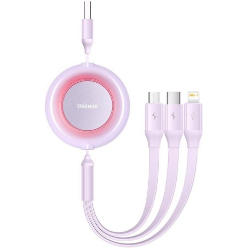 Кабель Baseus Bright Mirror 2 Series Retractable 3-in-1, USB Type-A to Micro USB/Lightning/USB Type-C, 3.5A, 1.1м, Purple (CAMJ010005)