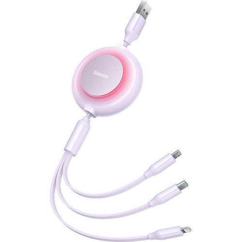 Кабель Baseus Bright Mirror 2 Series Retractable 3-in-1, USB Type-A to Micro USB/Lightning/USB Type-C, 3.5A, 1.1м, Purple (CAMJ010005)