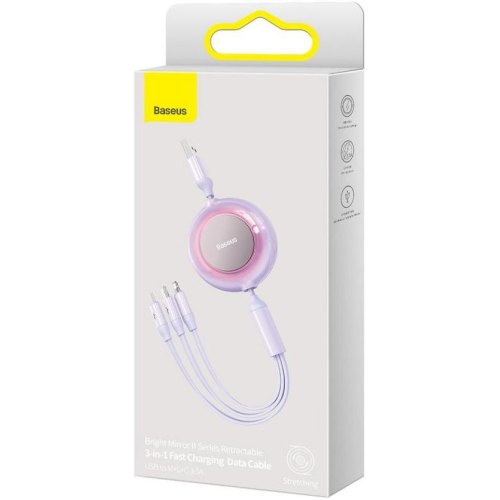 Кабель Baseus Bright Mirror 2 Series Retractable 3-in-1, USB Type-A to Micro USB/Lightning/USB Type-C, 3.5A, 1.1м, Purple (CAMJ010005)