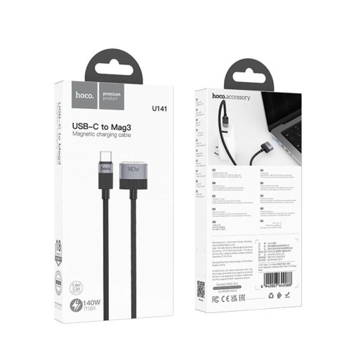 Кабель Hoco U141 Magnetic, USB Type-C to MagSafe 3, Black (6942007642088)