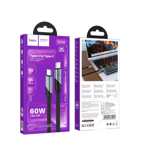 Кабель Hoco U119, USB Type-C to USB Type-C, 60W, 1.2м, Black (6942007605021)