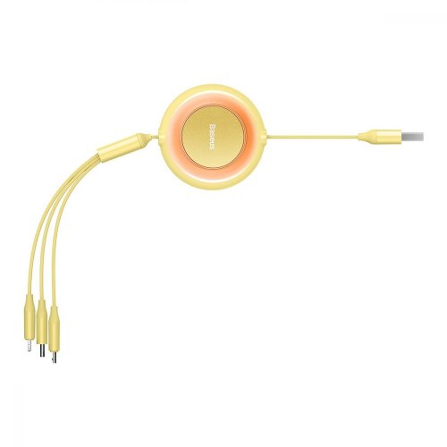 Кабель Baseus Bright Mirror 2 Series Retractable 3-in-1, USB Type-A to Micro USB/Lightning/USB Type-C, 3.5A, 1.1м, Yellow (CAMJ010011)