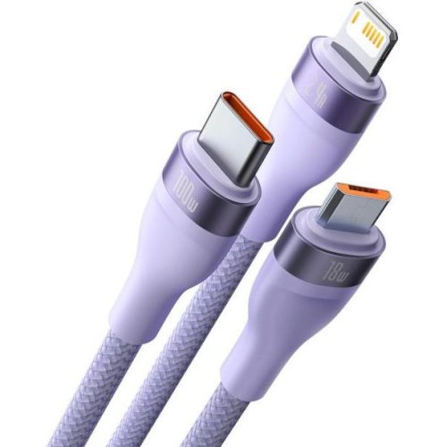 Кабель Baseus Flash Series II One-for-three Fast Charging Data Cable, USB Type-A to Micro USB/Lightning/USB Type-C, 100W, 1.2м, Purple (CASS030005)