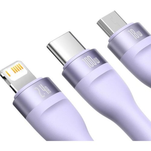 Кабель Baseus Flash Series II One-for-three Fast Charging Data Cable, USB Type-A to Micro USB/Lightning/USB Type-C, 100W, 1.2м, Purple (CASS030005)