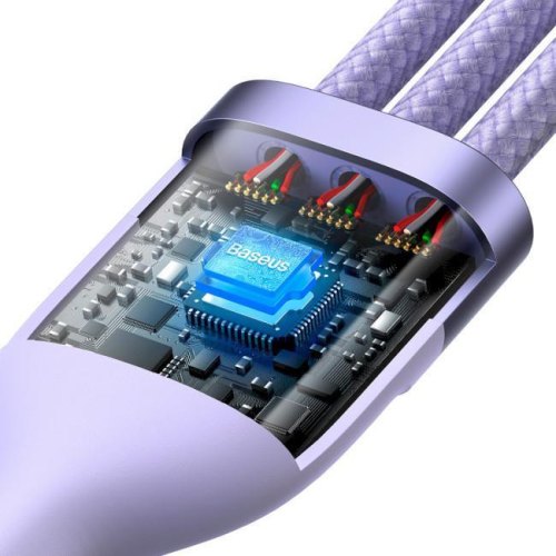 Кабель Baseus Flash Series II One-for-three Fast Charging Data Cable, USB Type-A to Micro USB/Lightning/USB Type-C, 100W, 1.2м, Purple (CASS030005)