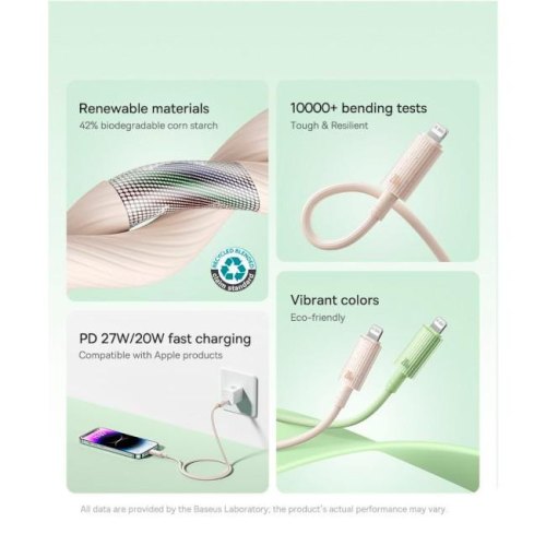 Кабель Baseus Habitat Series Fast Charging Cable, USB Type-C to Lightning, 20W, 2м, Natural Green (P10360201631-01)