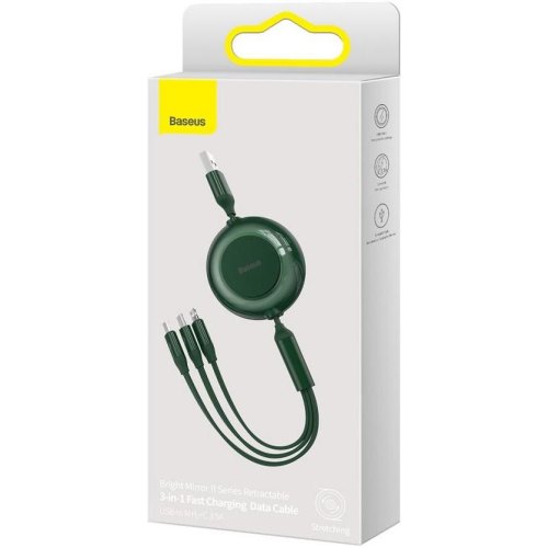 Кабель Baseus Bright Mirror 2 Series Retractable 3-in-1, USB Type-A to Micro USB/Lightning/USB Type-C, 3.5A, 1.1м, Green (CAMJ010006)