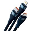 Кабель Baseus Flash Series II One-for-three Fast Charging Data Cable, USB Type-A to Micro USB/Lightning/USB Type-C, 66W, 1.2м, Blue (CASS040003)