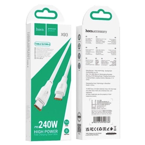 Кабель Hoco X93, USB Type-C to USB Type-C, 240W, 1м, White (6931474790736)