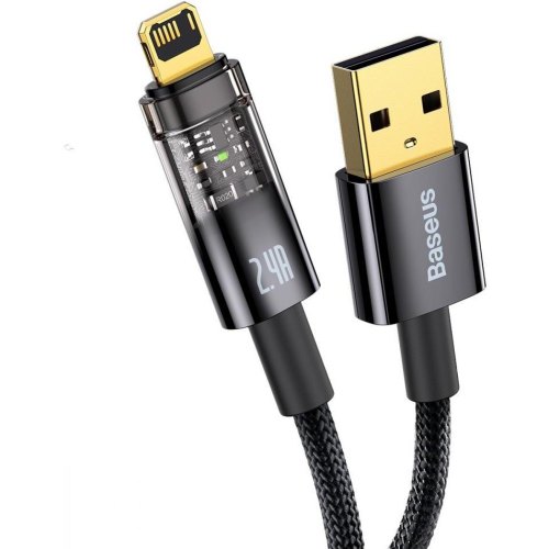 Кабель Baseus Explorer Series Auto Power-Off Fast Charging Data Cable, USB Type-A to Lightning, 2.4A, 1м, Black (CATS000401)