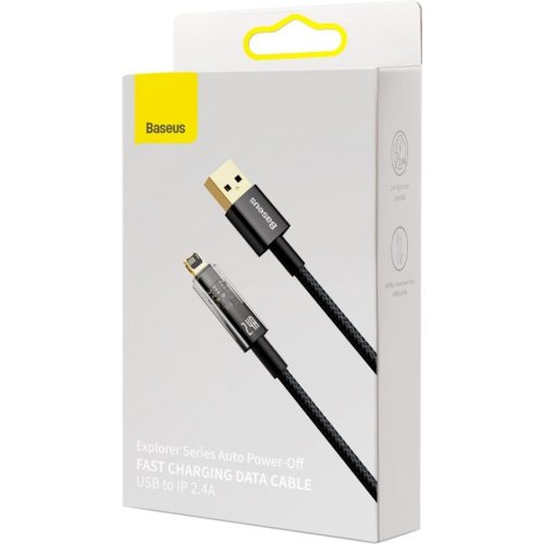 Кабель Baseus Explorer Series Auto Power-Off Fast Charging Data Cable, USB Type-A to Lightning, 2.4A, 2м, Black (CATS000501)
