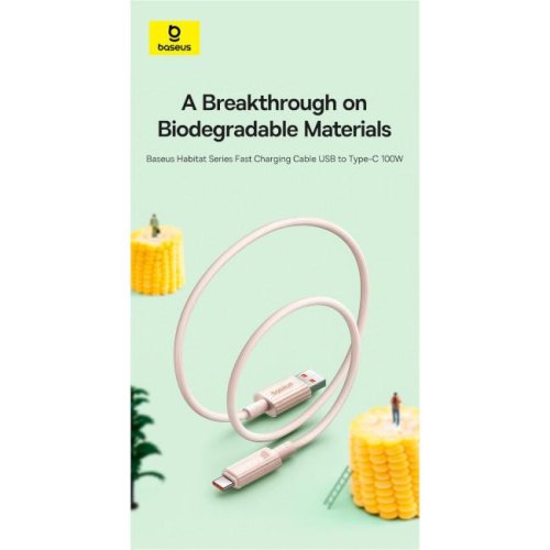 Кабель Baseus Habitat Series Fast Charging Cable, USB Type-A to USB Type-C, 100W, 2м, Natural Green (P10360203631-01)