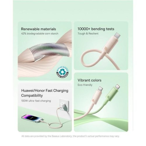 Кабель Baseus Habitat Series Fast Charging Cable, USB Type-A to USB Type-C, 100W, 2м, Natural Green (P10360203631-01)