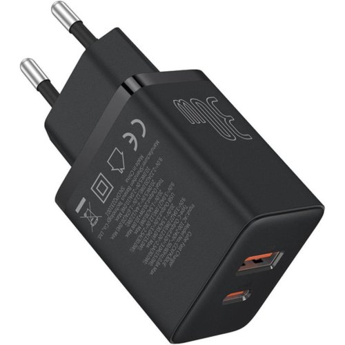 Мережевий зарядний пристрій Baseus Cube Fast Charger, USB Type-A/USB Type-C, 30W, EU, Cluster Black (P10111404113-00)