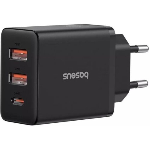 Мережевий зарядний пристрій Baseus Cube Fast Charger, USB Type-A/USB Type-C, 30W, EU, Cluster Black (P10111404113-00)