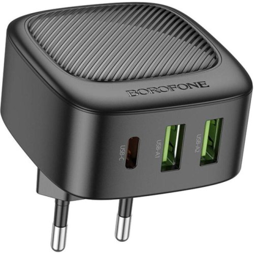 Мережевий зарядний пристрій Borofone BAS23A Lucky, PD 30W, 1xUSB Type-C/2xUSB Type-A, EU, Black (6941991109386)