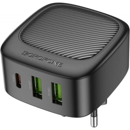 Мережевий зарядний пристрій Borofone BAS23A Lucky, PD 30W, 1xUSB Type-C/2xUSB Type-A, EU, Black (6941991109386)