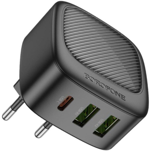 Мережевий зарядний пристрій Borofone BAS23A Lucky, PD 30W, 1xUSB Type-C/2xUSB Type-A, EU, Black (6941991109386)