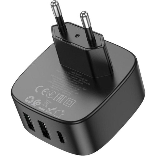 Мережевий зарядний пристрій Borofone BAS23A Lucky, PD 30W, 1xUSB Type-C/2xUSB Type-A, EU, Black (6941991109386)