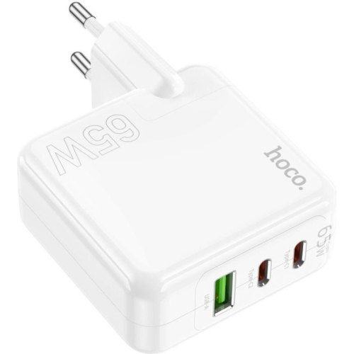 Мережевий зарядний пристрій Hoco C115A Header, 1xUSB Type-A/2xUSB Type-C, PD 65W, GaN, White (6931474798312)