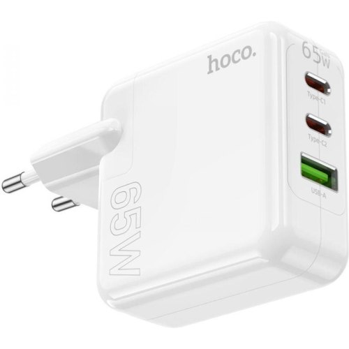 Мережевий зарядний пристрій Hoco C115A Header, 1xUSB Type-A/2xUSB Type-C, PD 65W, GaN, White (6931474798312)