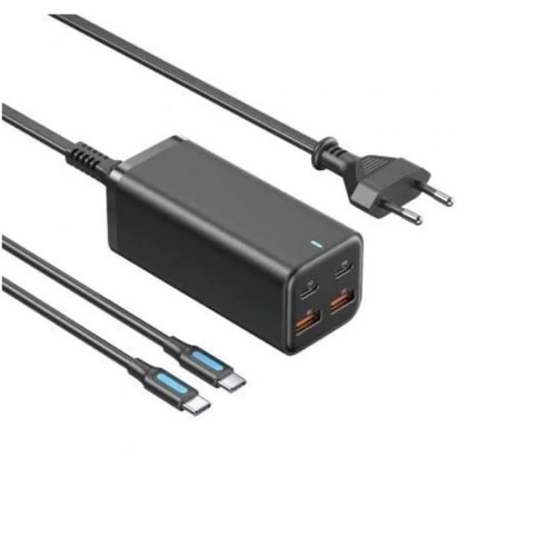 Мережевий зарядний пристрій Vention, 2xUSB Type-A/2xUSB Type-C, GaN, EU-Plug, Black (FBSBG-EU)