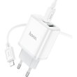 Мережевий зарядний пристрій Hoco C105A Stage, PD 20W, QC 3.0, кабель USB Type-C to Lightning, EU, White (6931474782939)
