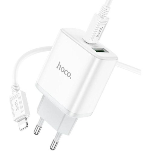 Мережевий зарядний пристрій Hoco C105A Stage, PD 20W, QC 3.0, кабель USB Type-C to Lightning, EU, White (6931474782939)