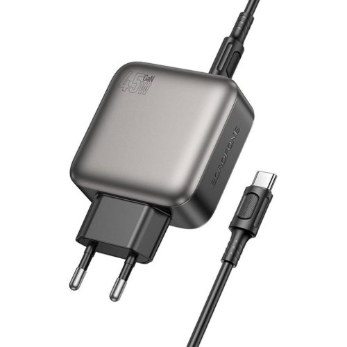 Мережевий зарядний пристрій Borofone BAS56A Absolute, 2xUSB Type-C/1xUSB Type-A, PD 45W, кабель USB Type-C to USB Type-C, EU, Black (6941991116278)