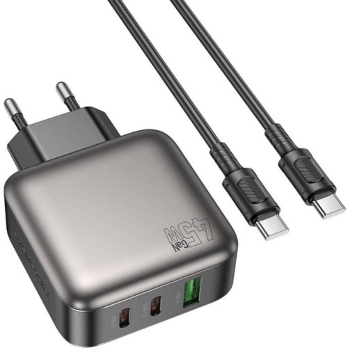 Мережевий зарядний пристрій Borofone BAS56A Absolute, 2xUSB Type-C/1xUSB Type-A, PD 45W, кабель USB Type-C to USB Type-C, EU, Black (6941991116278)