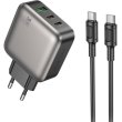 Мережевий зарядний пристрій Borofone BAS56A Absolute, 2xUSB Type-C/1xUSB Type-A, PD 45W, кабель USB Type-C to USB Type-C, EU, Black (6941991116278)