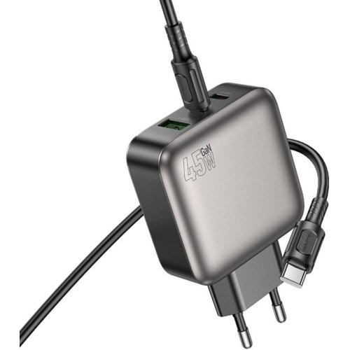 Мережевий зарядний пристрій Borofone BAS56A Absolute, 2xUSB Type-C/1xUSB Type-A, PD 45W, кабель USB Type-C to USB Type-C, EU, Black (6941991116278)