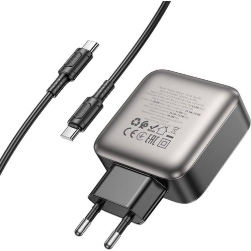 Мережевий зарядний пристрій Borofone BAS56A Absolute, 2xUSB Type-C/1xUSB Type-A, PD 45W, кабель USB Type-C to USB Type-C, EU, Black (6941991116278)