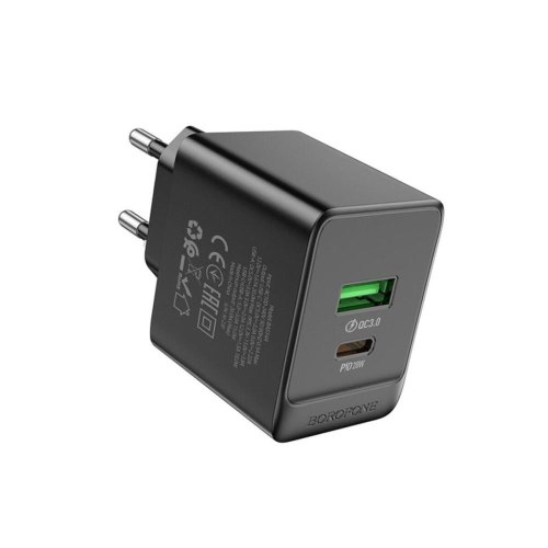 Мережевий зарядний пристрій Borofone BAS14A Erudite, PD 20W, QC 3.0, EU, Black (6941991104947)