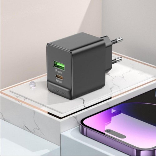 Мережевий зарядний пристрій Borofone BAS14A Erudite, PD 20W, QC 3.0, EU, Black (6941991104947)