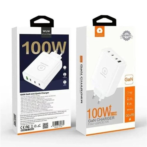 Мережевий зарядний пристрій WUW C158, 3xUSB Type-C/1xUSB Type-A, PD 100W, White