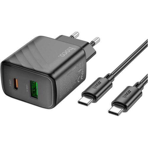 Мережевий зарядний пристрій Hoco CS23A Sunlight, PD 30W, QC 3.0, кабель USB Type-C to USB Type-C, EU, Black (6942007609968)