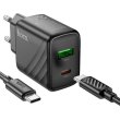Мережевий зарядний пристрій Hoco CS23A Sunlight, PD 30W, QC 3.0, кабель USB Type-C to USB Type-C, EU, Black (6942007609968)