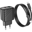 Мережевий зарядний пристрій Hoco CS23A Sunlight, PD 30W, QC 3.0, кабель USB Type-C to USB Type-C, EU, Black (6942007609968)