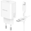 Мережевий зарядний пристрій Borofone BA82A Platinum, PD 25W, кабель USB Type-C to Lightning, EU, White (6941991112263)