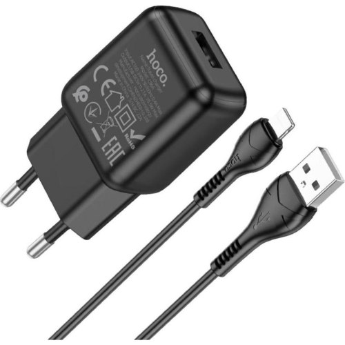 Мережевий зарядний пристрій Hoco C96A, кабель Lightning, Black (6931474765987)