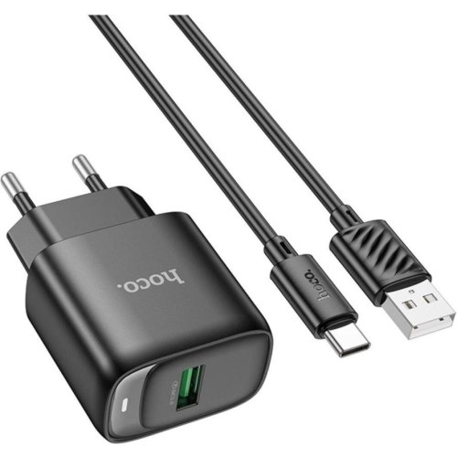 Мережевий зарядний пристрій Hoco C140A Smart, QC 3.0, кабель USB Type-C, EU, Black (6942007627825)