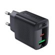 Мережевий зарядний пристрій ACEFAST A78, USB Type-A/USB Type-C, PD 20W, GaN, Black (6974316283256)