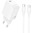Мережевий зарядний пристрій Borofone BN26 Fuente, PD 20W, кабель USB Type-C to USB Type-C, EU, White (6941991120251)
