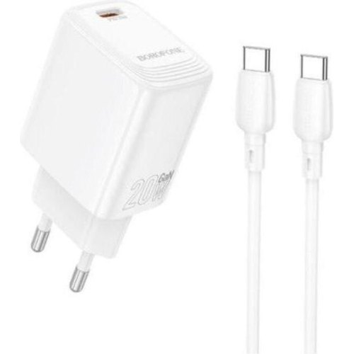 Мережевий зарядний пристрій Borofone BN26 Fuente, PD 20W, кабель USB Type-C to USB Type-C, EU, White (6941991120251)