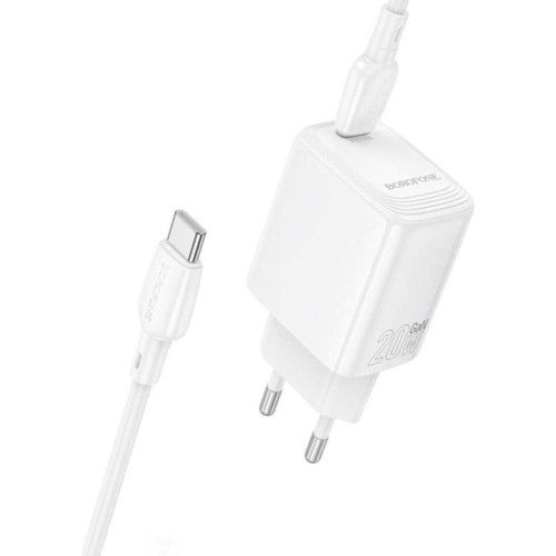 Мережевий зарядний пристрій Borofone BN26 Fuente, PD 20W, кабель USB Type-C to USB Type-C, EU, White (6941991120251)