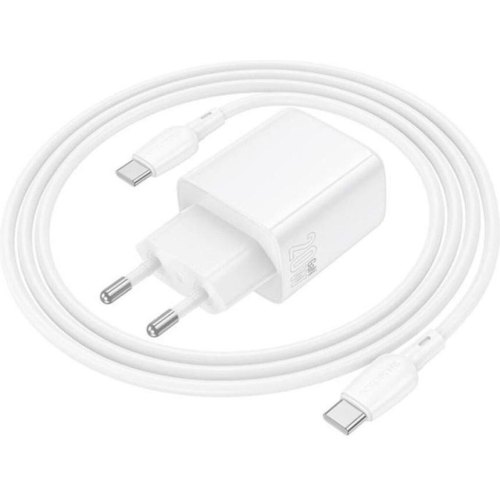 Мережевий зарядний пристрій Borofone BN26 Fuente, PD 20W, кабель USB Type-C to USB Type-C, EU, White (6941991120251)