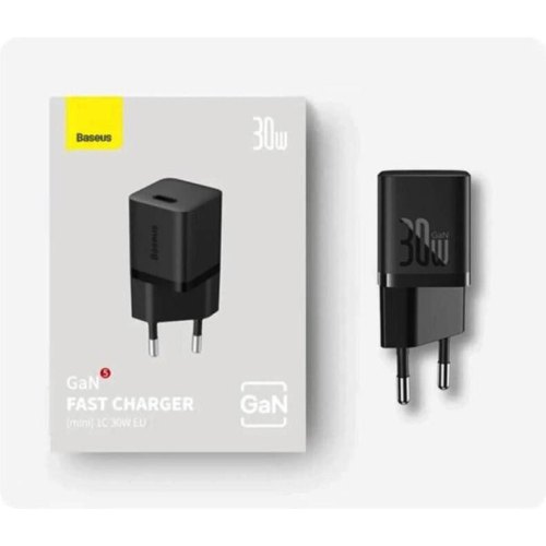 Мережевий зарядний пристрій Baseus GaN5 Fast Charger (mini), USB Type-C, 30W, EU, Black (CCGN070401)