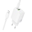 Мережевий зарядний пристрій Borofone BN29 Fuente, PD 30W, QC 3.0, кабель USB Type-C to Lightning, EU, White (6941991120336)