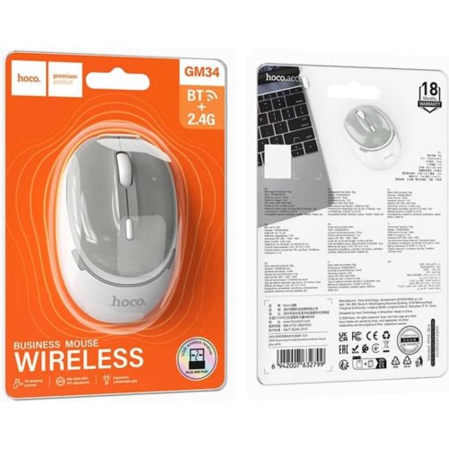 Миша бездротова Hoco GM34 Nuevo, dual-mode, Gray/White (6942007632799)